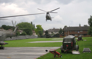 RAF Puma helicopters arrive at Ilford Territorial Army Centre, where they will be based for their role providing air security for the Olympic Games