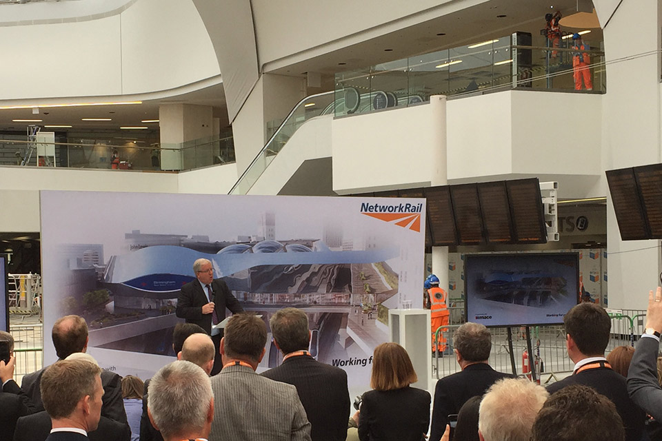 The Rt Hon Patrick McLoughlin MP speaking at Birmingham New Street station.