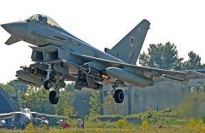 A Royal Air Force Typhoon lands at Gioia del Colle, southern Italy, after a mission over Libya (stock image)