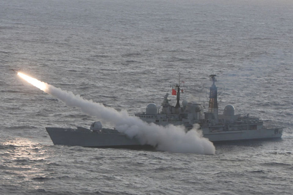 HMS Edinburgh fires a Sea Dart - a medium-range anti-aircraft missile