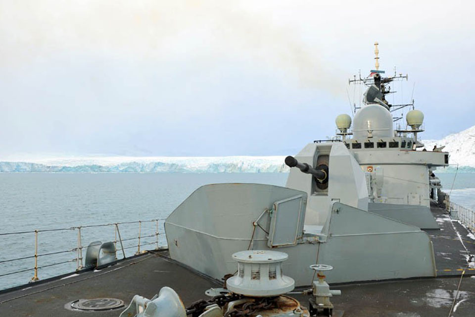 HMS Edinburgh anchored off King Edward Point on South Georgia