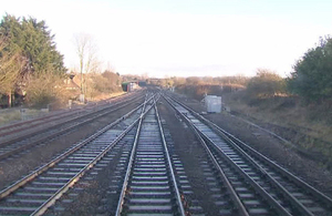 Wootton Bassett junction in 2012 - the lines shown from left to right are the Up Goods, Up Badminton, Down Badminton, Up Main and Down Main (image courtesy of Network Rail)
