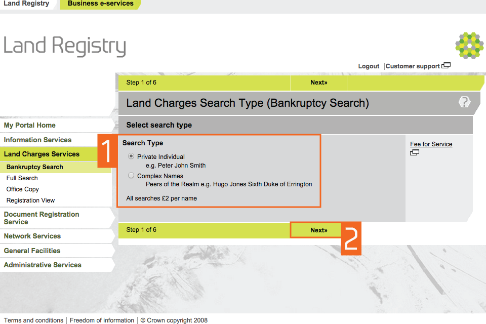 HM Land Registry portal: how to make a bankruptcy search - GOV.UK