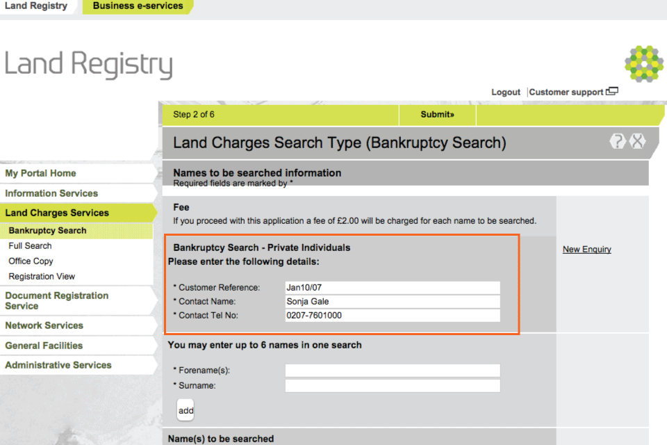 HM Land Registry portal: how to make a bankruptcy search - GOV.UK