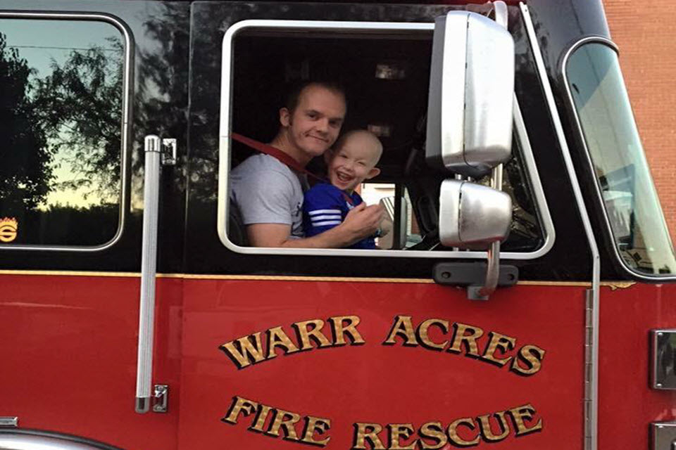 Luke on a visit with the Oklahoma fire department