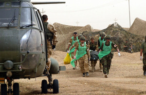 An injured Service person being medically evacuated by air from theatre