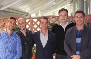 Colleagues from the Israeli embassy Tsach Saar and Guy Arad, Mike Kane, centre, and Special Envoy Randy Berry, far right, with Geoff Parker of the US Embassy Tirana
