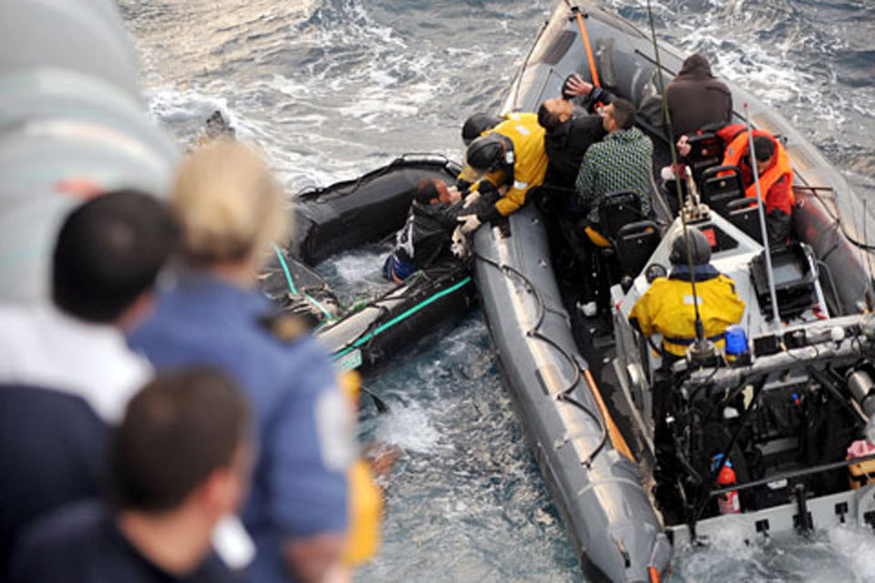 The five rescued people were taken to HMS Cornwall to receive medical assistance