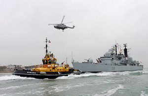 HMS Liverpool enters Portsmouth Harbour