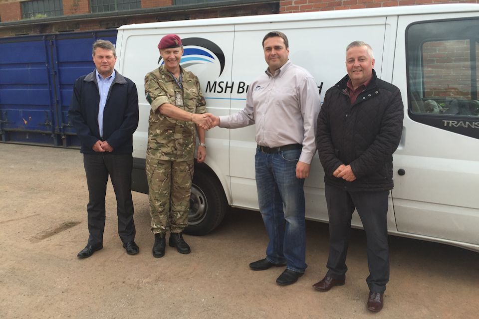 Mark Griffiths (ROM, Landmarc), Colonel Richard Howard-Gash (Regional Commander, DIO), Mike Harper (Managing Director, MSH) and Rob Seers (Senior Contracts Manager, MSH). Photo: Heidi Waggett, DIO. All rights reserved.
