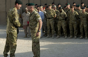 Brigadier Patrick Sanders greets Brigadier Ed Davis