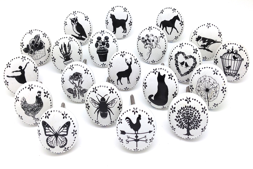 White door handles with different designs