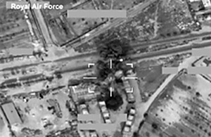 Footage from a Tornado GR4 aircraft of Paveway IV bombs destroying the top two floors of a building in the besieged Libyan city of Misurata