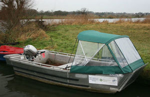 Picture of a wheelie boat, set up in partnership with EA and Norfolk and District Pike Club
