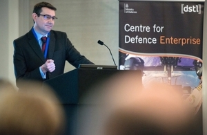 Dstl presenter at Centre for Defence Enterprise event.