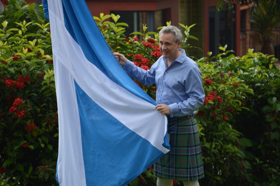 Erlend raises the Saltire