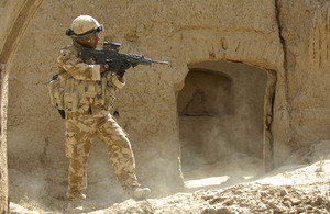 A member of the Royal Air Force Regiment conducting a routine patrol