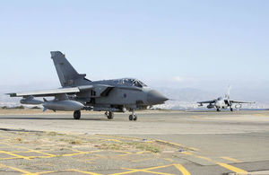 Royal Air Force Tornado GR4s return to RAF Akrotiri after their first mission, since the parliamentary vote to undertake air strikes in Syria.