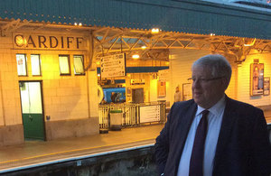 Patrick McLoughlin at Cardiff Station.