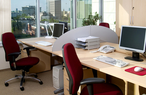Desks in an office.