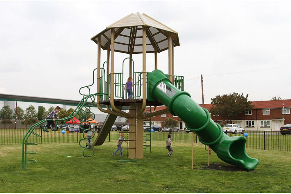 Local Service family children put the new adventure play equipment to good use at Cavalry Barracks in Hounslow. 