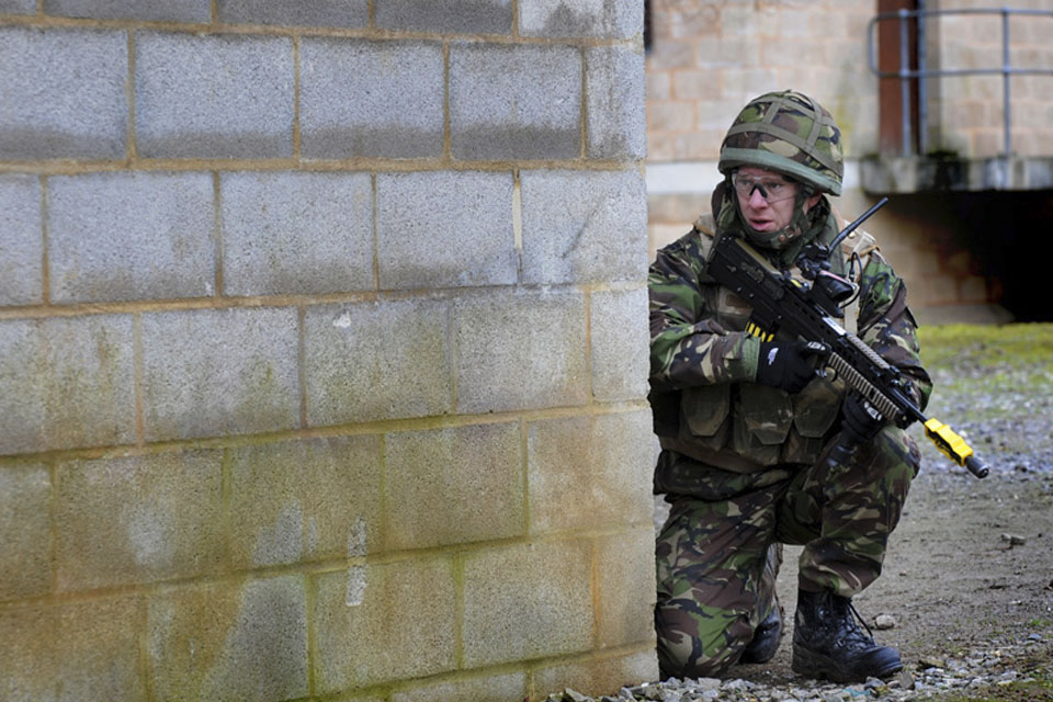 A Royal Marine from 42 Commando takes part in Exercise Pashtun Dagger at Copehill Down Village on Salisbury Plain  