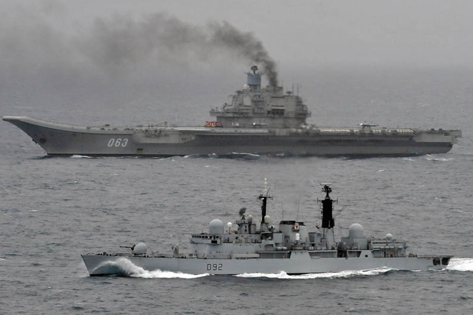 HMS Liverpool escorting Russian aircraft carrier Admiral Kuznetsov