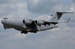 An RAF C-17 Globemaster III aircraft