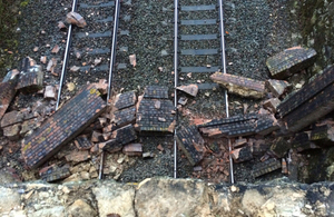 Image of debris on track before the collision, looking east. Train 1C89 approached on the right-hand track (image courtesy of a member of the public)