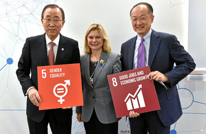 Ban Ki-moon, Secretary-General, United Nations, Secretary of State for International Development Justine Greening and Jim Yong Kim President, World Bank. Picture: Michael Buholzer/swiss-image.ch