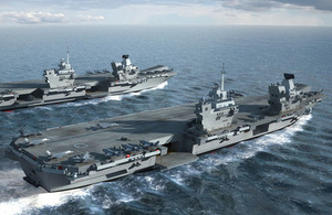 CGI visualisation of HMS Prince of Wales with HMS Queen Elizabeth. Crown Copyright BVT Surface Fleet. All rights reserved.
