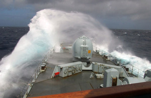 HMS Manchester copes with heavy seas in the wake of Hurricane Igor