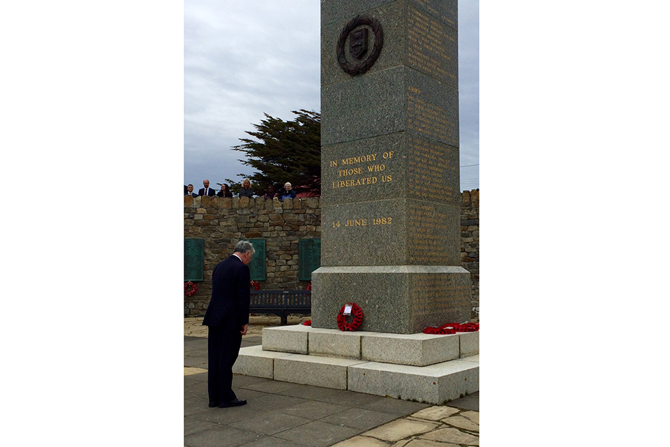 Defence Secretary Michael Fallon has visited the Falkland Islands to discuss new opportunities for the Islands and to pay his respects to those who fell in the 1982 conflict. Crown Copyright. 