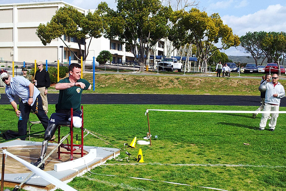 Royal Marines Corporal Matthew 'Spider' Webb's first attempt at shot put 