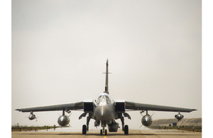 A Royal Air Force Tornado GR4 on the runway at Gioia dell Colle air base in southern Italy