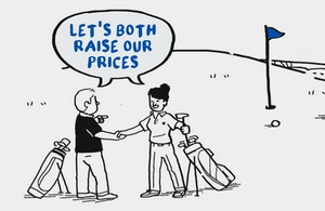 An illustration of people agreeing to raise their prices