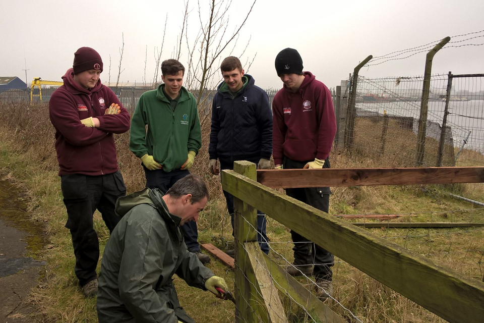 Redcar and Cleveland Councils Countryside Apprentices and North Yorkshire Moors apprentices working collaboratively on the South Bank of the Tees