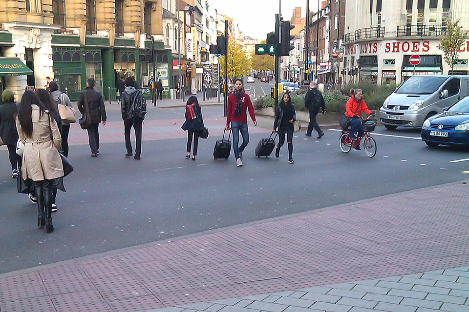 The cycle super crossing into Leicester's Granby Street.