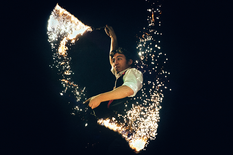 Man performing with fireworks