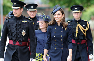 The Duke and Duchess of Cambridge arrive at Victoria Barracks in Windsor to present campaign medals to members of the Irish Guards