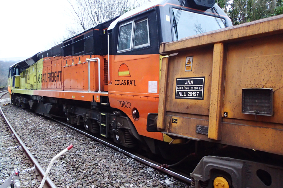The derailed locomotive and the rear wagon
