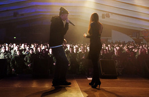 British troops in Germany are entertained by Professor Green at the Heidemark Halle auditorium in Fallingbostel, northern Germany