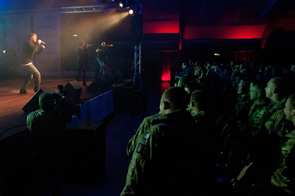 Professor Green performs for British servicemen and women in Fallingbostel, Germany 