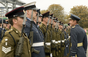 Chief of Defence Intelligence Air Marshal Chris Nickols inspects the Guard of Honour at RAF Wyton