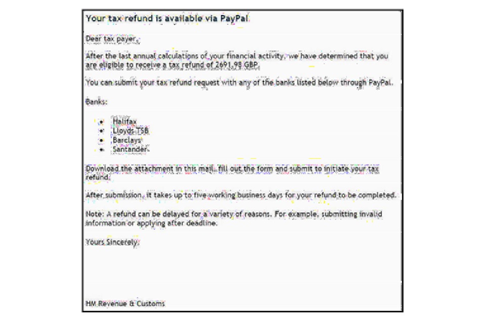 payment letter withheld Revenue and emails bogus and Customs HM contact: Phishing