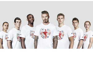 Footballer and London 2012 Games ambassador David Beckham and some of the Team GB Olympians and sporting stars who are supporting the Paralympics 'Front Line to Start Line' initiative wearing Adidas Phoenix t-shirts