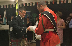 High Commissioner Roderick Drummond thanks the Fiji Military Forces for their performance at HM The Queen's Birthday at Windsor Castle