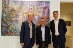 Tom Young with culture minister Rony Areiji and Ambassador Hugo Shorter
