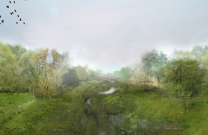 Artists impression of how Ducks Marsh may look following completion of the works (construction vehicles will access this area via the temporary track through Northbrook golf course)