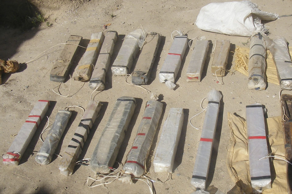 The explosives recovered during the operation to disrupt insurgent activity in the Zumbalay area of Helmand province 